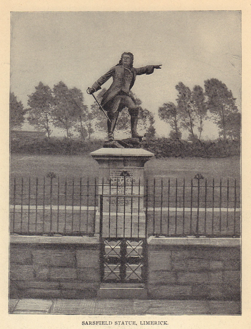 Sarsfield Statue, Limerick. Ireland 1905 old antique vintage print picture